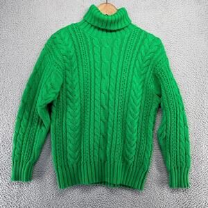 Vintage Gap Sweater Women's Small Green Turtleneck Heavyweight Chunky Cable knit